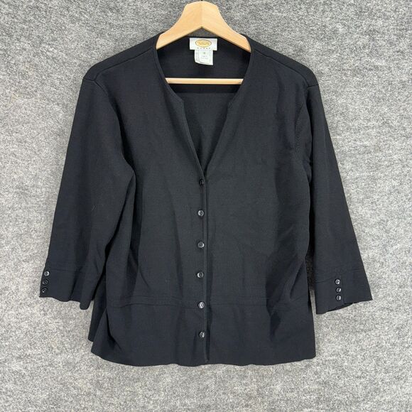 Talbots Sweaters - Talbots Button Up Top Women 1X Plus Black V-Neck 3/4 Sleeve Rayon Casual Solid